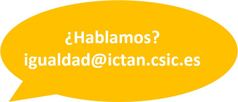 Icono donde se puede leer ¿Hablamos? igualdad@ictan.csic.es